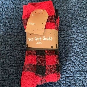 Red and black checkered fuzzy socks